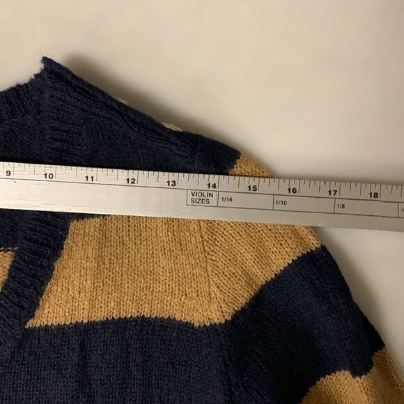 J. Crew Tan and Navy Striped Wool Mohair V-Neck Sweater Size S - Picture 7 of 9
